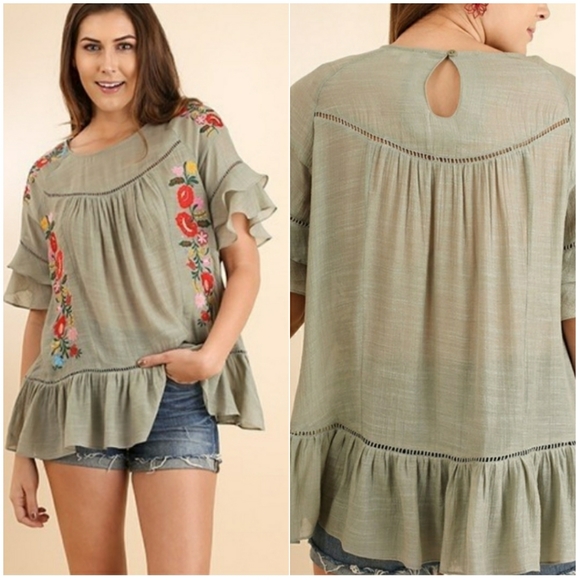 umgee ruffle sleeve top